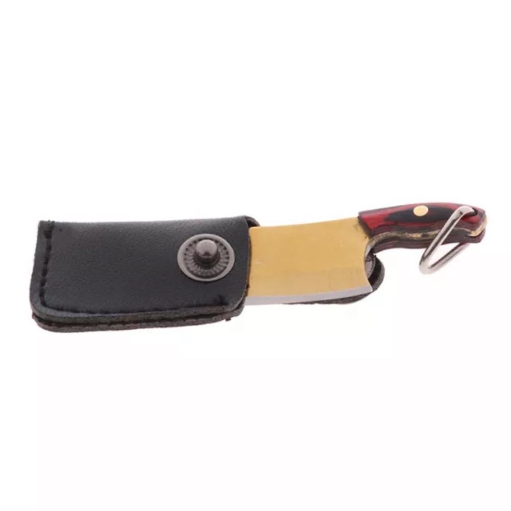 Mini Cleaver Knife w/Leather Case Keychain - Picture 2 of 5